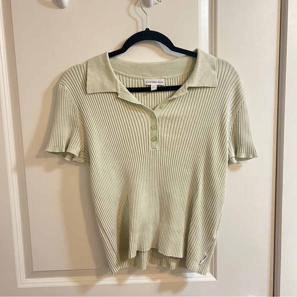 Calvin Klein Polo Light Sage Green Knit Collared Shirt